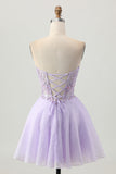 Sparkly A Line Strapless Sequins Lace Up Back Mini Lilac Homecoming Dress with Beading