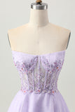 Sparkly A Line Strapless Sequins Lace Up Back Mini Lilac Homecoming Dress with Beading