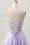 Sparkly A Line Strapless Sequins Lace Up Back Mini Lilac Homecoming Dress with Beading