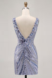 Sparkly Lilac V-Neck Sequins Bodycon Homecoming Dress