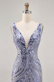 Sparkly Lilac V-Neck Sequins Bodycon Homecoming Dress