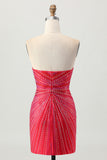 Sparkly Red Beaded Short Tight Homecoming Dress with Slit