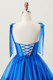 A Line Royal Blue Spaghetti Straps Ruffled Homecoming Dress