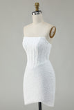 White Strapless Corset Short Bodycon Homecoming Dress with Sequins