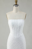 White Strapless Corset Short Bodycon Homecoming Dress with Sequins