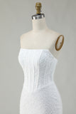 White Strapless Corset Short Bodycon Homecoming Dress with Sequins