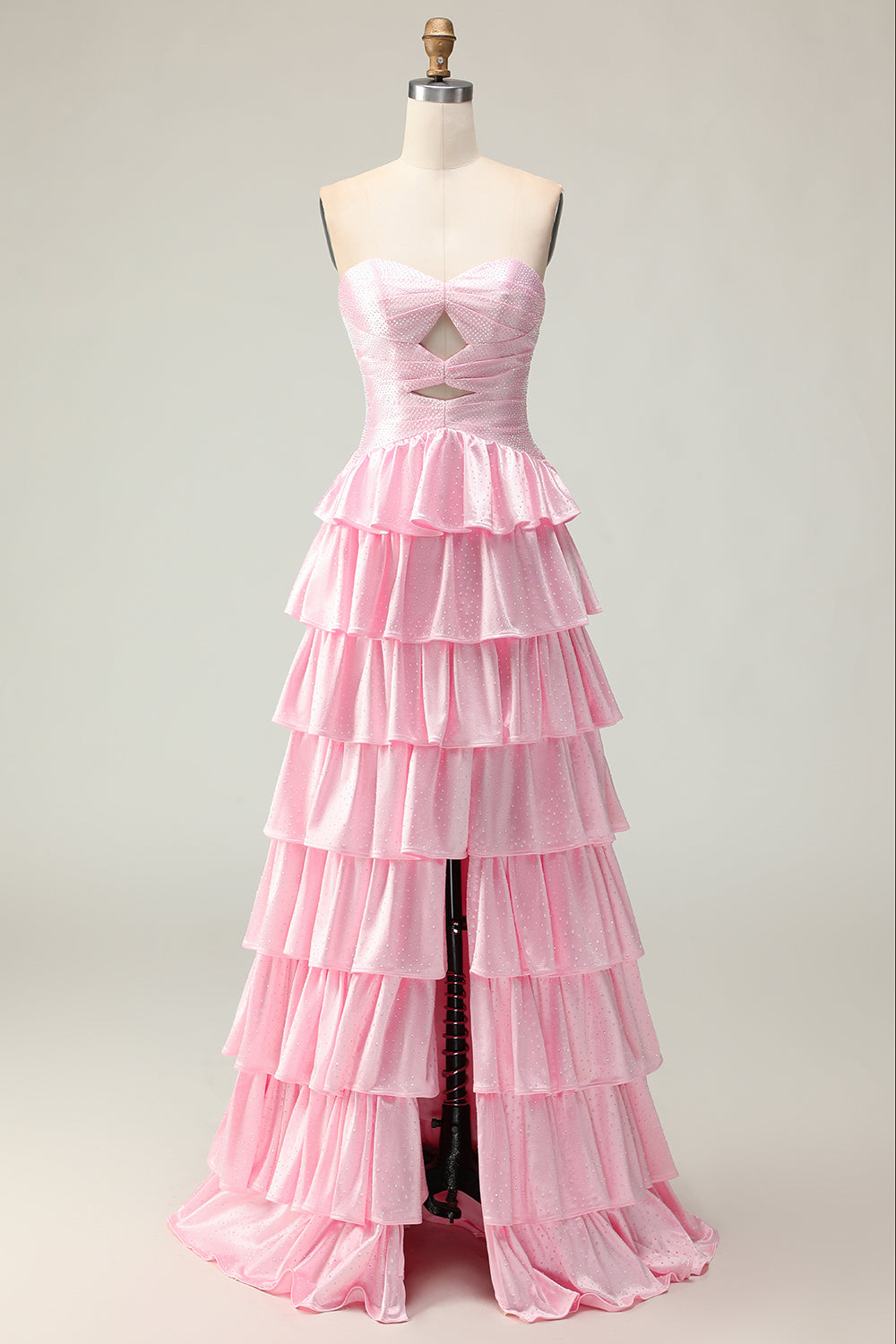 Zapaka Women Pink Long Prom Dress with Lace Up Back A Line Sweetheart Beaded Tiered Ruffle Cut Out Party Dress with Slit ZAPAKA Zapaka Women Pink Long Prom Dress with Lace Up Back A Line Sweetheart Beaded Tiered Ruffle Cut Out Party Dress with Slit ZAPAKA