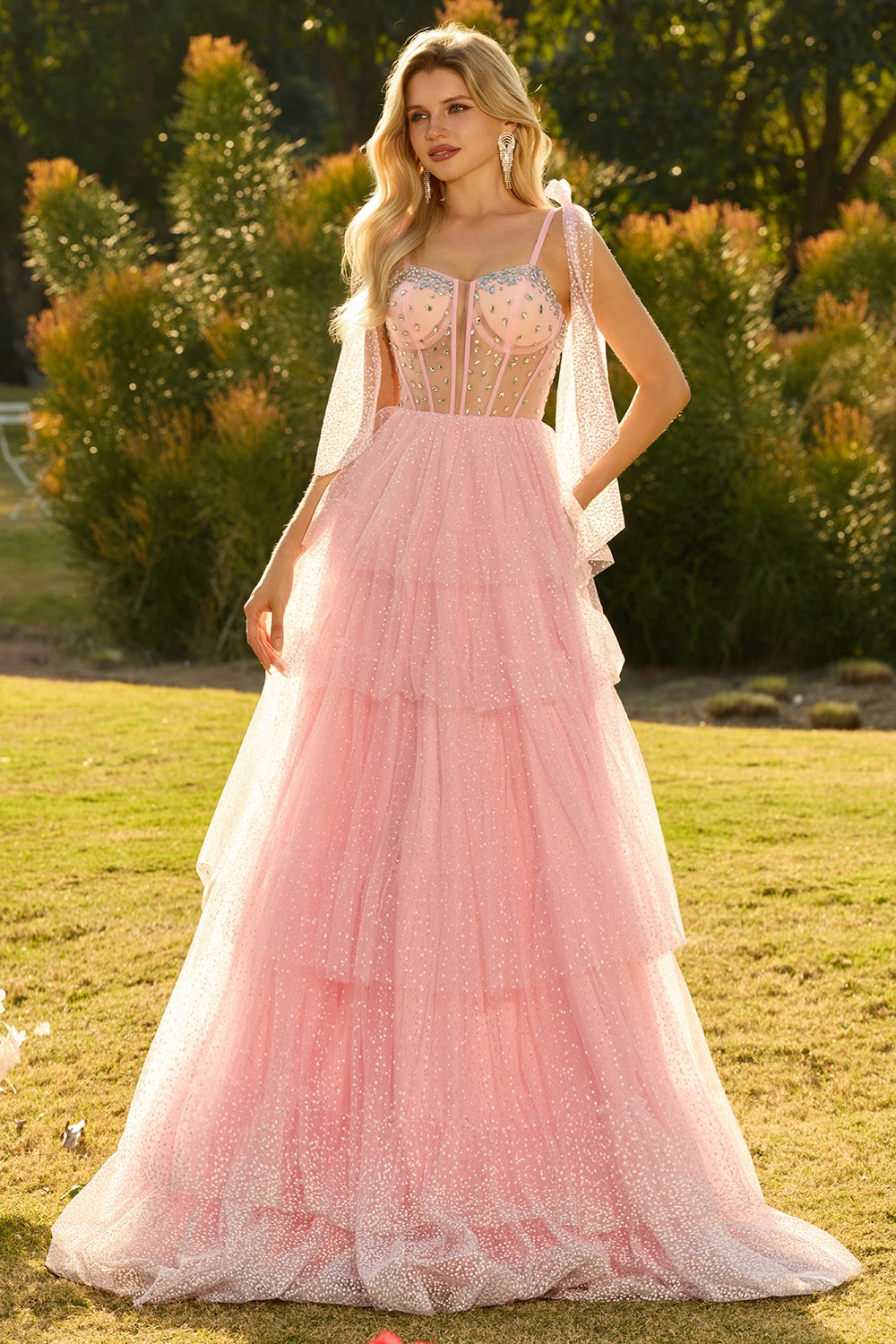 Zapaka Women Champagne Long Prom Dress with Ruffles A Line Spaghetti Straps Corset Beaded Tulle Party Dress with Lace Up Back ZAPAKA Zapaka Women Champagne Long Prom Dress with Ruffles A Line Spaghetti Straps Corset Beaded Tulle Party Dress with Lace Up Back ZAPAKA