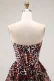 Brown Leopard A Line Sweetheart Tiered Long Prom Dress with Ruffles
