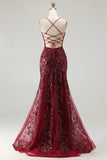 Sparkly Burgundy Mermaid Appliqued Long Prom Dress with Sequins