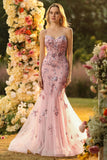 Blush Mermaid Corset Appliqued Long Prom Dress with Beading