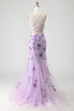 Purple Mermaid Appliqued Corset Long Prom Dress with Beading