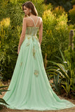 A Line Corset Beaded Sequins Appliqued Long Pink Prom Dress with Lace Up Back