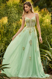 A Line Corset Beaded Sequins Appliqued Long Pink Prom Dress with Lace Up Back