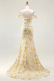 Off The Shoulder Mermaid Blush Sequin Long Prom Dress with Slit