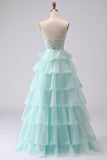 Pink Sweetheart A-Line Ruffled Corset Long Prom Dress with Slit