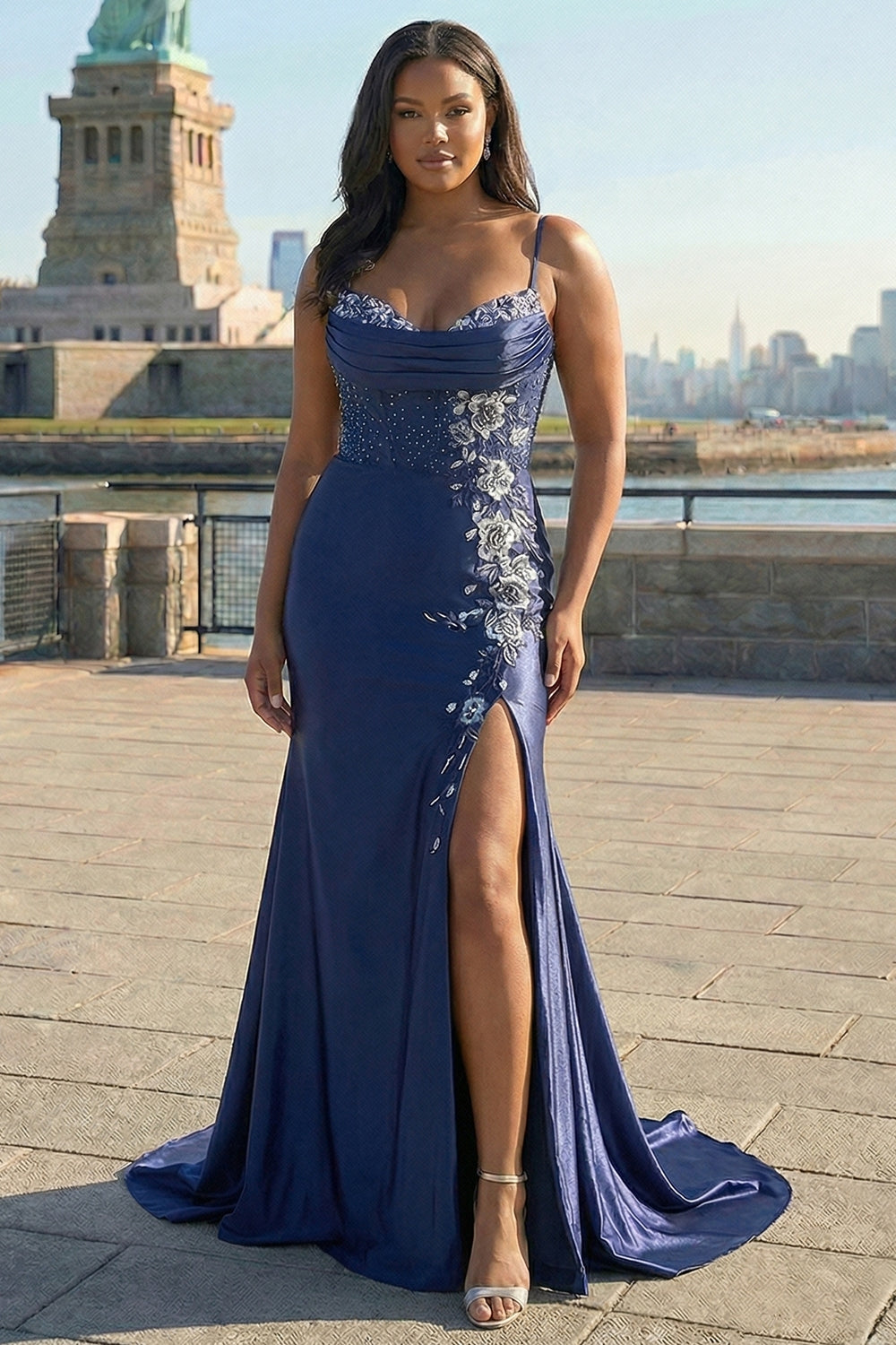 Zapaka Women Burgundy Long Plus Size Prom Dress with Slit Mermaid Spaghetti Straps Beaded Corset Formal Dress with Lace Up Back, Navy / US10 Zapaka Women Burgundy Long Plus Size Prom Dress with Slit Mermaid Spaghetti Straps Beaded Corset Formal Dress with Lace Up Back, Navy / US10