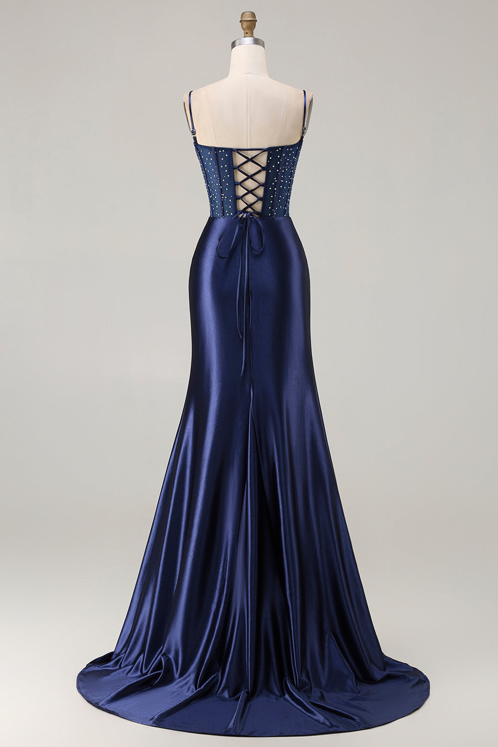 navy blue prom dress corset top Ladivine CM369 Strapless Sheer Lace Corset Prom Dress 16 / Navy