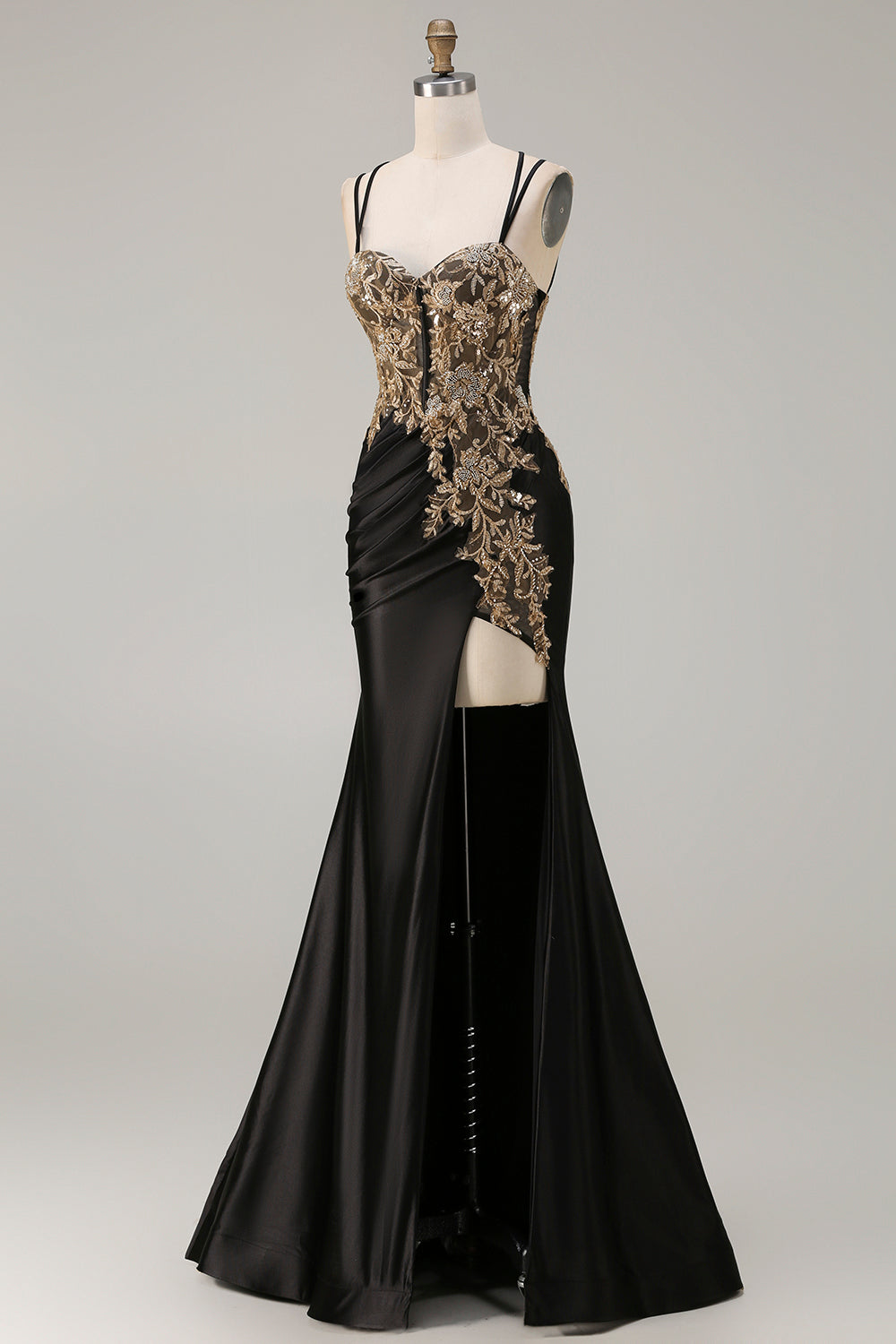 ZAPAKA Women Black Long Plus Size Prom Dress with Slit Mermaid Embroidered Spaghetti Straps Beaded Lace Up Back Party Dress with Sequins ZAPAKA Women Black Long Plus Size Prom Dress with Slit Mermaid Embroidered Spaghetti Straps Beaded Lace Up Back Party Dress with Sequins