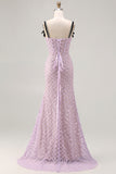 Lilac Mermaid Beaded Corset Sequin Long Prom Dress with Slit