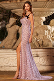 Mermaid Beaded Lilac Corset Sequin Long Prom Dress with Slit