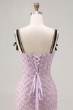 Lilac Mermaid Beaded Corset Sequin Long Prom Dress with Slit