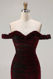Black Red Mermaid Off the Shoulder Corset Ruched Long Prom Dress with Slit