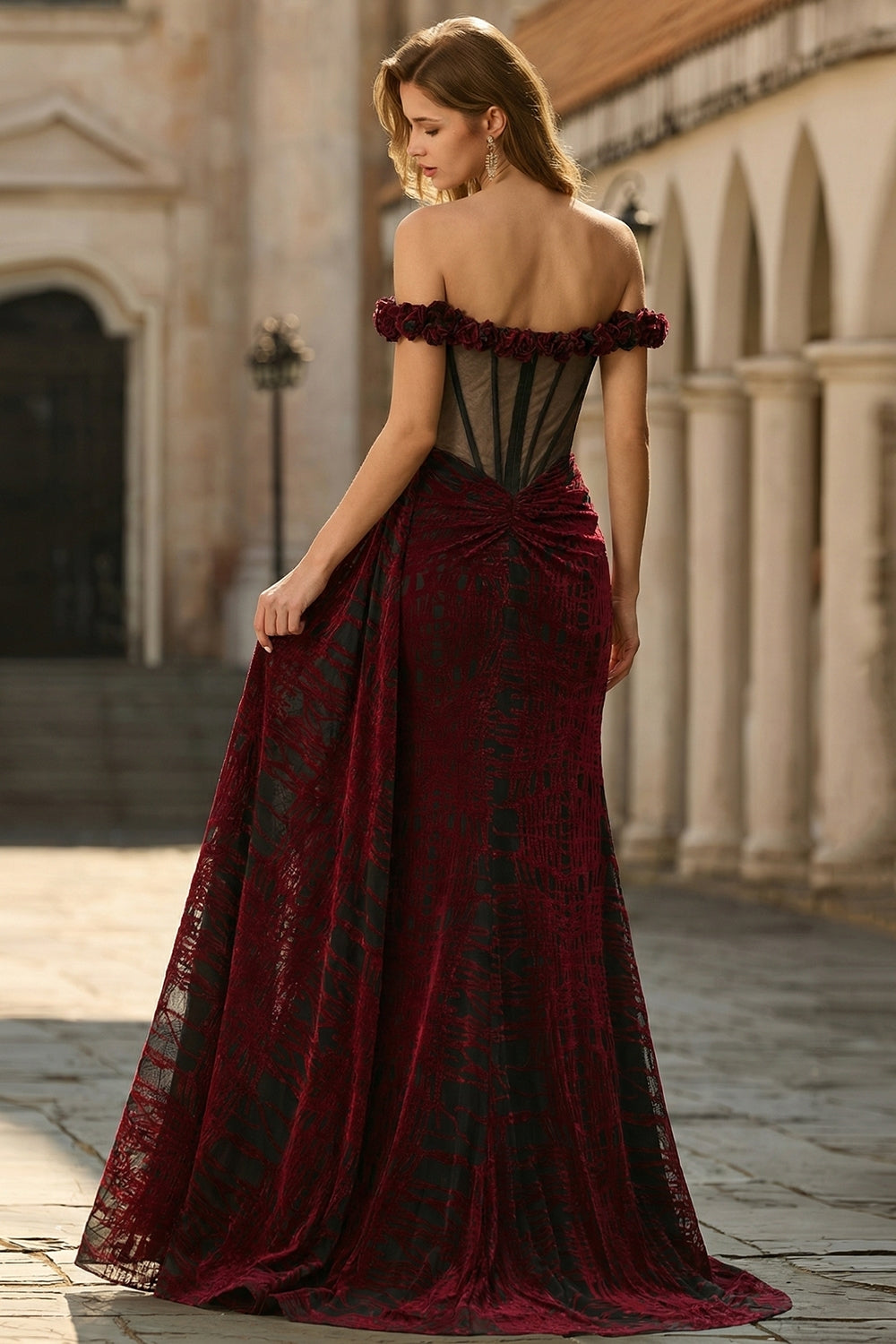 Zapaka Women Black Red Long Prom Dress Off the Shoulder Mermaid Velvet Ruched Party Dress with Slit, Black Red / US14 Zapaka Women Black Red Long Prom Dress Off the Shoulder Mermaid Velvet Ruched Party Dress with Slit, Black Red / US14