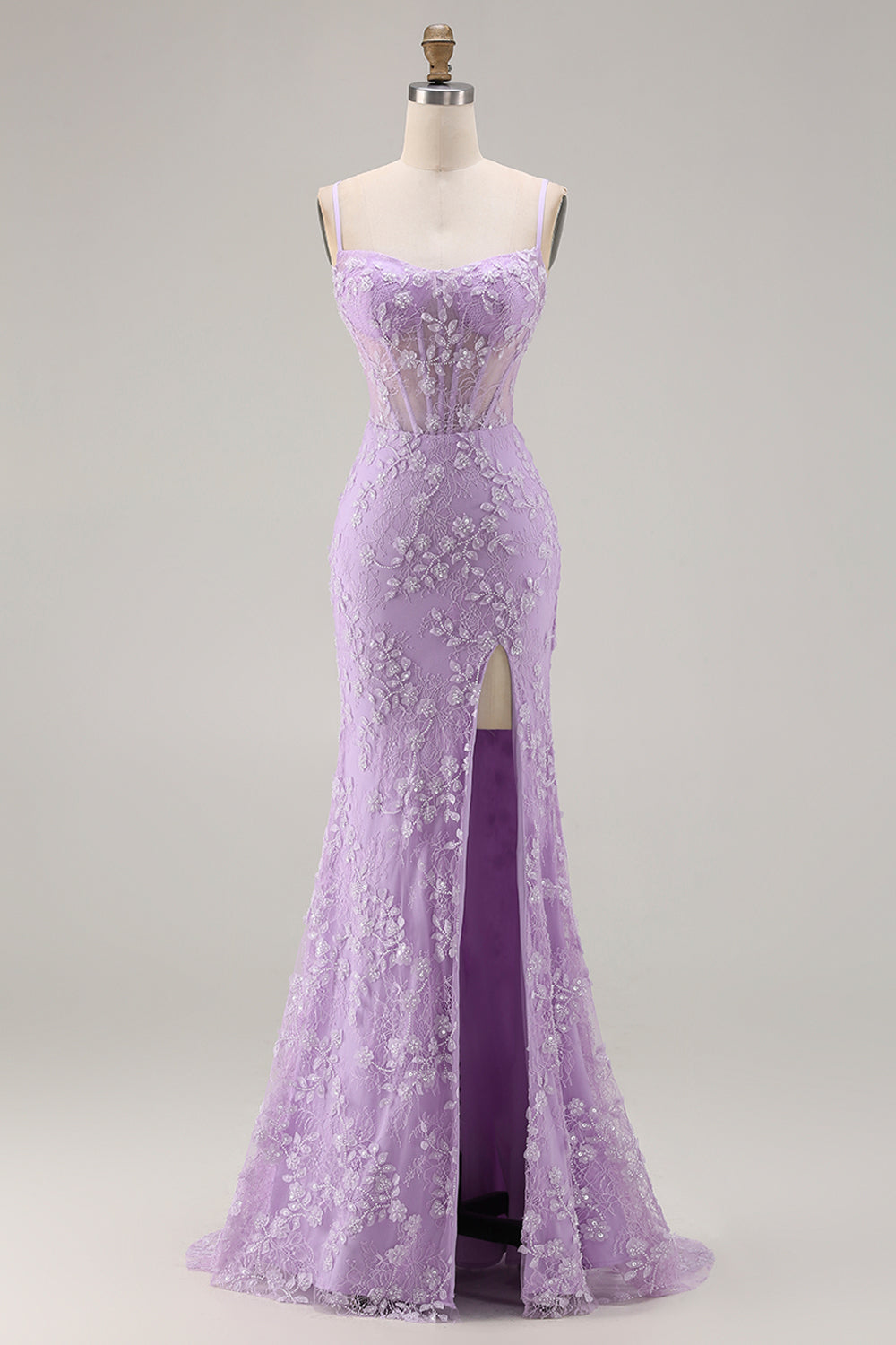 ZAPAKA Women Purple Long Prom Dress with Slit Beaded Corset Mermaid Spaghetti Straps Formal Dress with Applique Lace, Purple / US12 ZAPAKA Women Purple Long Prom Dress with Slit Beaded Corset Mermaid Spaghetti Straps Formal Dress with Applique Lace, Purple / US12