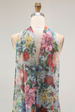 Strapless Blue Red Flower Neck Scarf Ruched Wedding Guest Dress with Slit