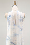 White Blue Flower Sheath Strapless Velvet Burnout Wedding Guest Dress with Slit