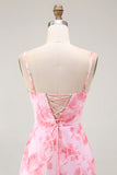 Pink Floral Cowl Neck A Line Maxi Dress with Slit
