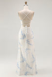 White Blue Flower Sheath Velvet Burnout Corset Wedding Guest Dress