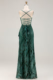 Dark Green Velvet Sheath Velvet Burnout Long Prom Dress
