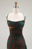 Dark Green Velvet Sheath Velvet Burnout Long Prom Dress