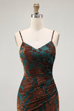 Dark Green Sheath Spaghetti Straps Velvet Burnout Maxi Dress with Slit