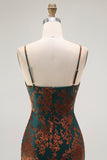 Dark Green Sheath Spaghetti Straps Velvet Burnout Maxi Dress with Slit