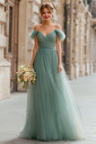 Eucalyptus Maxi A Line Off the Shoulder Bridesmaid Dress