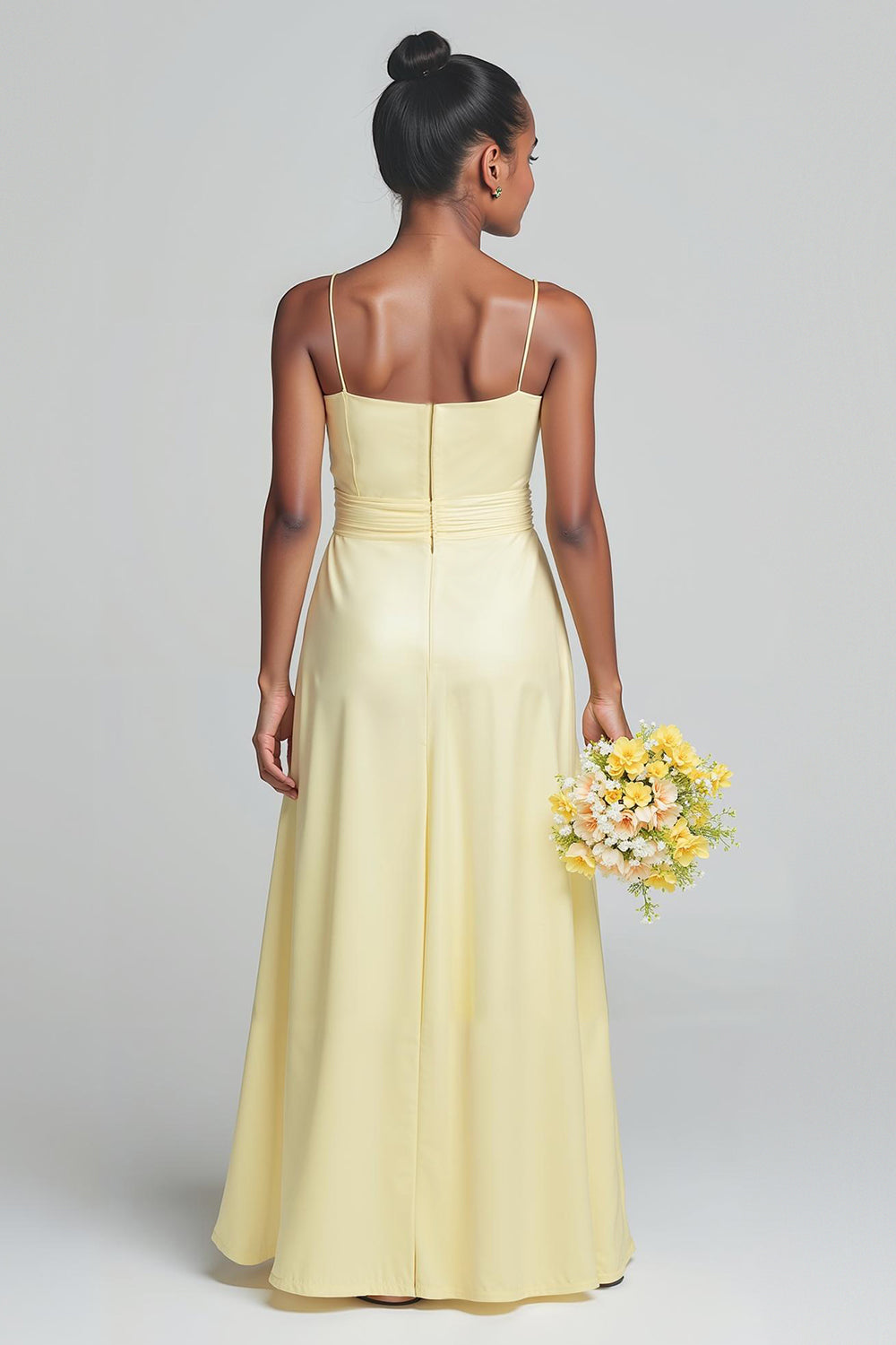 Zapaka Women Daffodil Satin Long Junior Bridesmaid Dress with Sash Spaghetti Straps Ruched Wedding Guest Dress, Satin color / J12 Zapaka Women Daffodil Satin Long Junior Bridesmaid Dress with Sash Spaghetti Straps Ruched Wedding Guest Dress, Satin color / J12