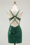 Sparkly Dark Green Bodycon Backless Short Corset Homecoming Dress with Sequins