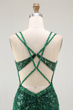 Sparkly Dark Green Bodycon Backless Short Corset Homecoming Dress with Sequins