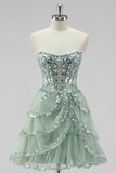 Dusty Sage Strapless Tiered A Line Homecoming Dress
