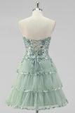 Dusty Sage Strapless Tiered A Line Homecoming Dress