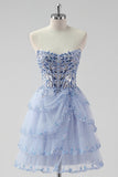 Larvender Strapless Tiered A Line Homecoming Dress