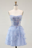 Larvender Strapless Tiered A Line Homecoming Dress
