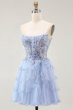 Larvender Strapless Tiered A Line Homecoming Dress