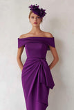 Off the Shoulder Dark Green Sheath Ruched Mother of the Bride Dress