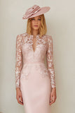 Lace Blush Pink Sheath Stretch Satin Mother of the Bride Dress