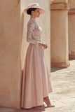 Candy Pink A Line High Neck Long Mother of the Bride Dress with Lace