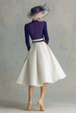 Plum Satin A Line High Neck Midi Mother of the Bride Dress with Sleeves